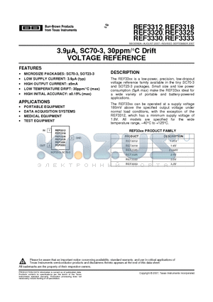 REF3312AIDBZT datasheet - 3.9lA, SC70-3, 30ppm/`C Drift VOLTAGE REFERENCE