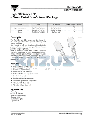 TLHR6205 datasheet - High Efficiency LED, 5 mm Tinted Non-Diffused Package