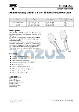 TLHR6405 datasheet - High Efficiency LED in 5 mm Tinted Diffused Package