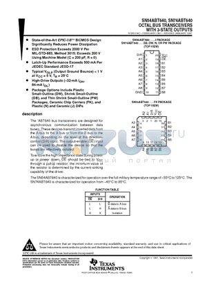 SN74ABT640DBRG4 datasheet - OCTAL BUS TRANSCEIVERS WITH 3-STATE OUTPUTS