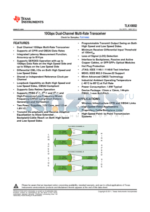 TLK10002 datasheet - 10Gbps Dual-Channel Multi-Rate Transceiver