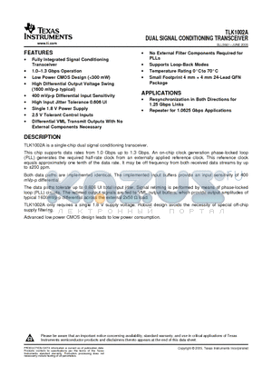 TLK1002ARGETG4 datasheet - DUAL SIGNAL CONDITIONING TRANSCEIVER