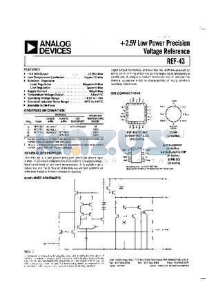 REF43 datasheet - 2.5V Low Power Precision Voltage Reference