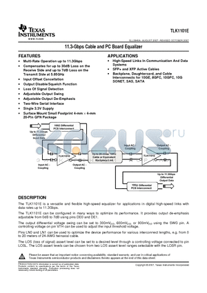 TLK1101E datasheet - 11.3-Gbps Cable and PC Board Equalizer