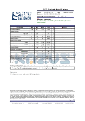 VCO190-422TY datasheet - VCO Product Specification