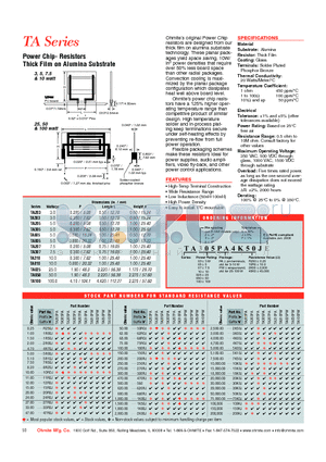 TA310 datasheet - Power Chip Resistors Thick Film on Alumina Substrate