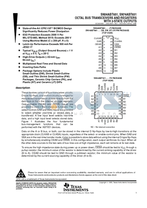 SN74ABT651 datasheet - OCTAL BUS TRANSCEIVERS AND REGISTERS WITH 3-STATE OUTPUTS