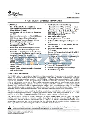 TLK2226 datasheet - 6 PORT GIGABIT ETHERNET TRANSCEIVER