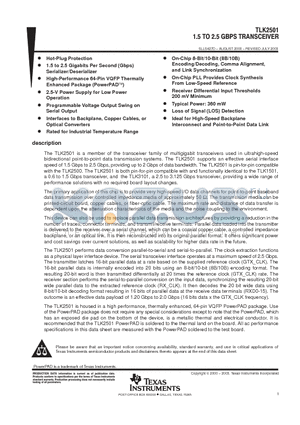 TLK2501IRCP datasheet - 1.5 TO 2.5 GBPS TRANSCEIVER