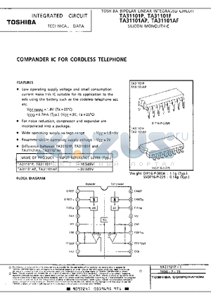 TA31101F datasheet - COMPANDER IC FOR CORDLESS TELEPHONE