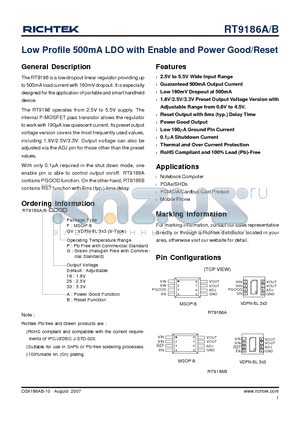 RT9186A-18GQV datasheet - Low Profile 500mA LDO with Enable and Power Good/Reset