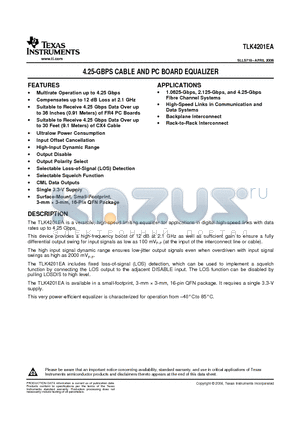 TLK4201EA datasheet - 4.25-GBPS CABLE AND PC BOARD EQUALIZER