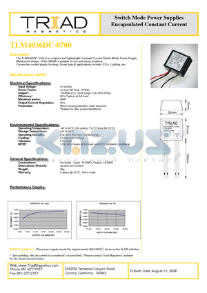 TLM4036DC-0700 datasheet - Switch Mode Power Supplies Encapsulated Constant Current