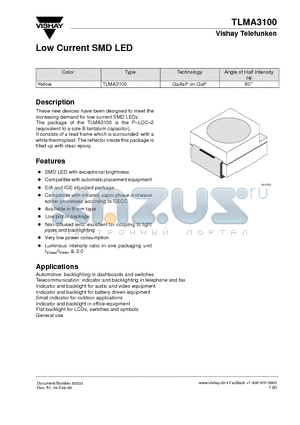 TLMA3100 datasheet - Low Current SMD LED