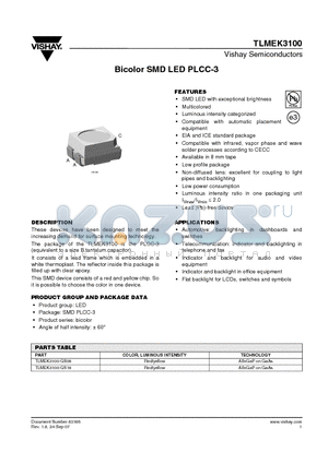 TLMEK3100 datasheet - Bicolor SMD LED PLCC-3