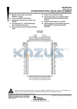 SN74ABT7820 datasheet - 512  18  2 STROBED BIDIRECTIONAL FIRST-IN, FIRST-OUT MEMORY