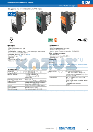 TA35-CBD4F060C0 datasheet - IEC Appliance Inlet C14 with Circuit Breaker TA35 2-pole
