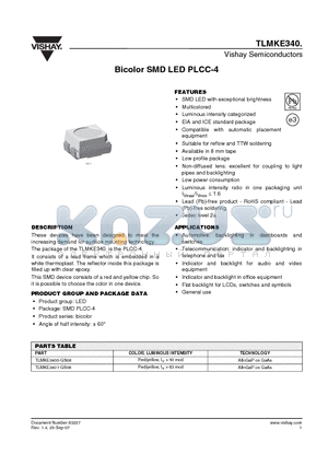 TLMKE3400-GS08 datasheet - Bicolor SMD LED PLCC-4
