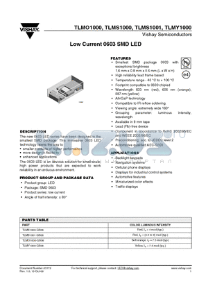 TLMO1000-GS08 datasheet - Low Current 0603 SMD LED