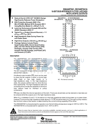 SN74ABT841ADB datasheet - 10-BIT BUS-INTERFACE D-TYPE LATCHES WITH 3-STATE OUTPUTS