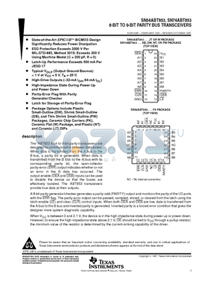 SN74ABT853NT datasheet - 8-BIT TO 9-BIT PARITY BUS TRANSCEIVERS