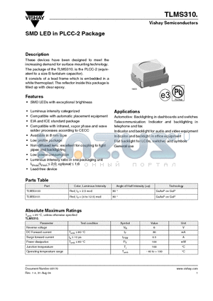TLMS310_04 datasheet - SMD LED in PLCC-2 Package