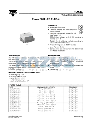 TLMS32T1U2-GS18 datasheet - Power SMD LED PLCC-4