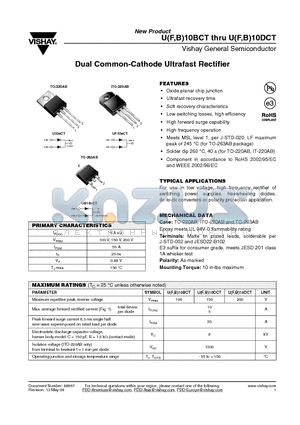 U10DCT-E3/4W datasheet - Dual Common-Cathode Ultrafast Rectifier