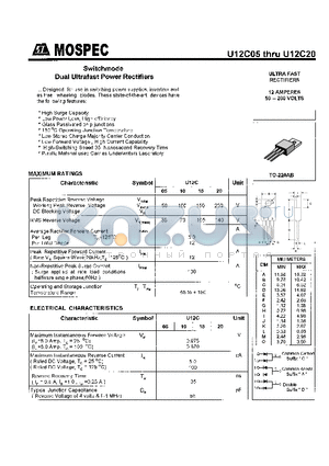 U12C20 datasheet - Switchmode Dual Ultrafast Power Rectifiers