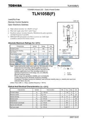 TLN105BF datasheet - INFRARED LED GAAS INFRARED EMITTER
