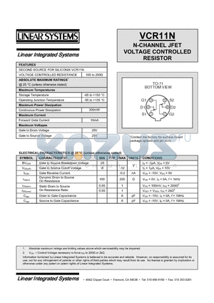 VCR11N datasheet - N-CHANNEL JFET VOLTAGE CONTROLLED RESISTOR