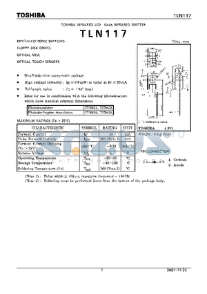 TLN117A datasheet - TOSHIBA INFRARED LED GAAS INFRAED EMITTER