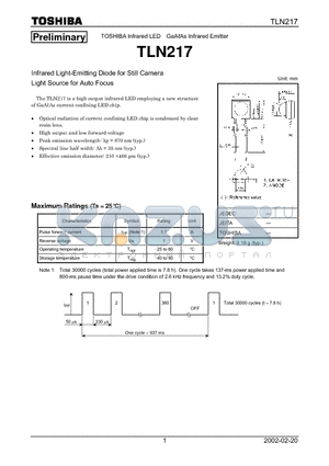 TLN217 datasheet - Infrared Light-Emitting Diode for Still Camera Light Source for Auto Focus