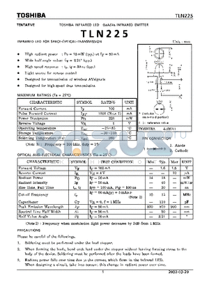 TLN225 datasheet - INFRARED LED FOR SPACE OPTICAL TRANSMISSION