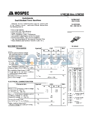 U16C30 datasheet - POWER RECTIFIERS(16A,300-600V)