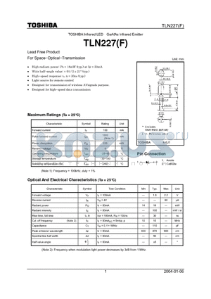 TLN227 datasheet - LEAD FREE PRODUCT FOR SPACE-OPTICAL-TRANSMISSION