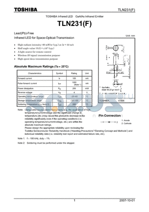 TLN231F datasheet - Infrared LED for Space-Optical-Transmission