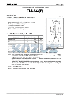 TLN233F datasheet - Infrared LED for Space-Optical-Transmission