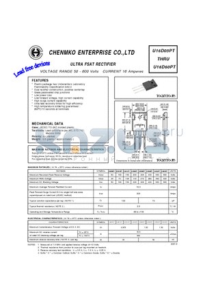 U16D20PT datasheet - ULTRA FSAT RECTIFIER