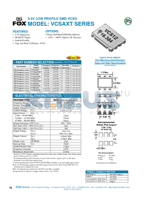 VCS15AXT datasheet - 3.3V LOW PROFILE SMD VCXO