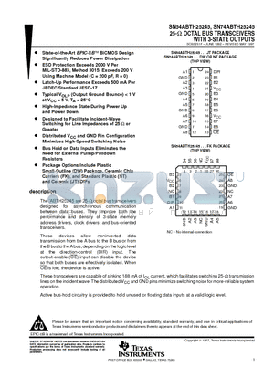 SN74ABTH25245NT datasheet - 25-W OCTAL BUS TRANSCEIVERS WITH 3-STATE OUTPUTS