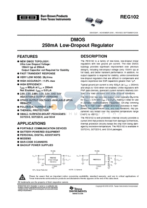 REG102 datasheet - DMOS 250mA Low-Dropout Regulator