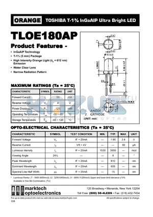 TLOE180AP datasheet - TOSHIBA T-1 3/4 InGaAIP Ultra Bright LED