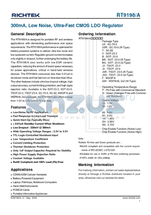 RT9198-2HPJ3 datasheet - 300mA, Low Noise, Ultra-Fast CMOS LDO Regulator