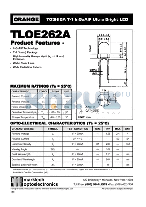 TLOE262A datasheet - TOSHIBA T-1 InGaAIP Ultra Bright LED