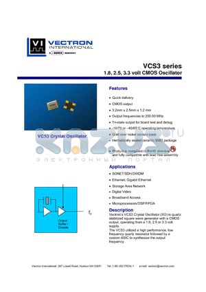 VCS3 datasheet - 1.8, 2.5, 3.3 volt CMOS Oscillator