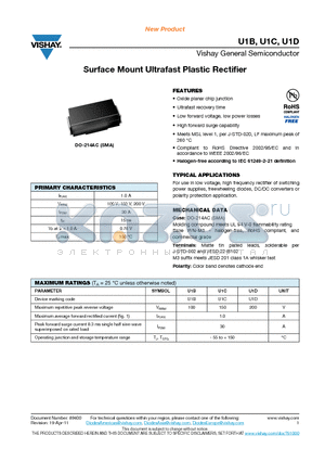 U1B datasheet - Surface Mount Ultrafast Plastic Rectifier