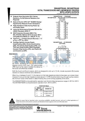 SN74ABTR2245PW datasheet - OCTAL TRANSCEIVERS AND LINE/MEMORY DRIVERS WITH 3-STATE OUTPUTS