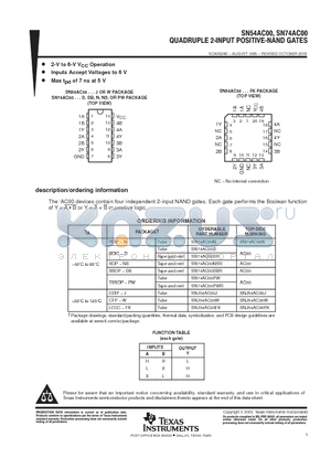 SN74AC00NSR datasheet - QUADRUPLE 2-INPUT POSITIVE-NAND GATES