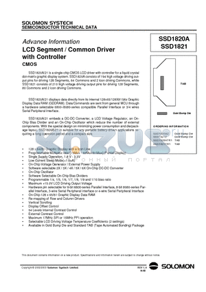 SSD1821 datasheet - LCD Segment / Common Driver with Controller CMOS